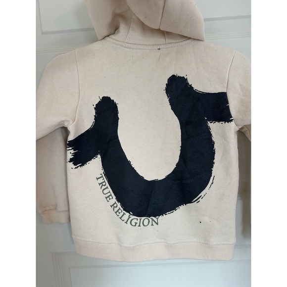 True Religion Cream Zip Hoodie with Black Logo Size Large (7) Kids - Picture 4 of 11